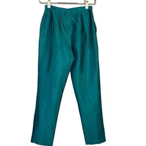 Vintage Bozaglo 100% Silk Teal Lined Side Zip Straight Leg Pants Sz S